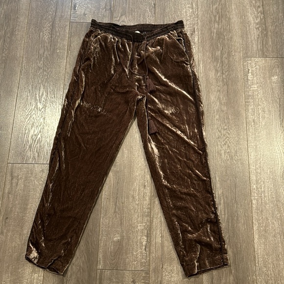 Anthropologie Elevenses Sonia Brown Velvet Crop Jogger Pants size Small - Picture 3 of 6